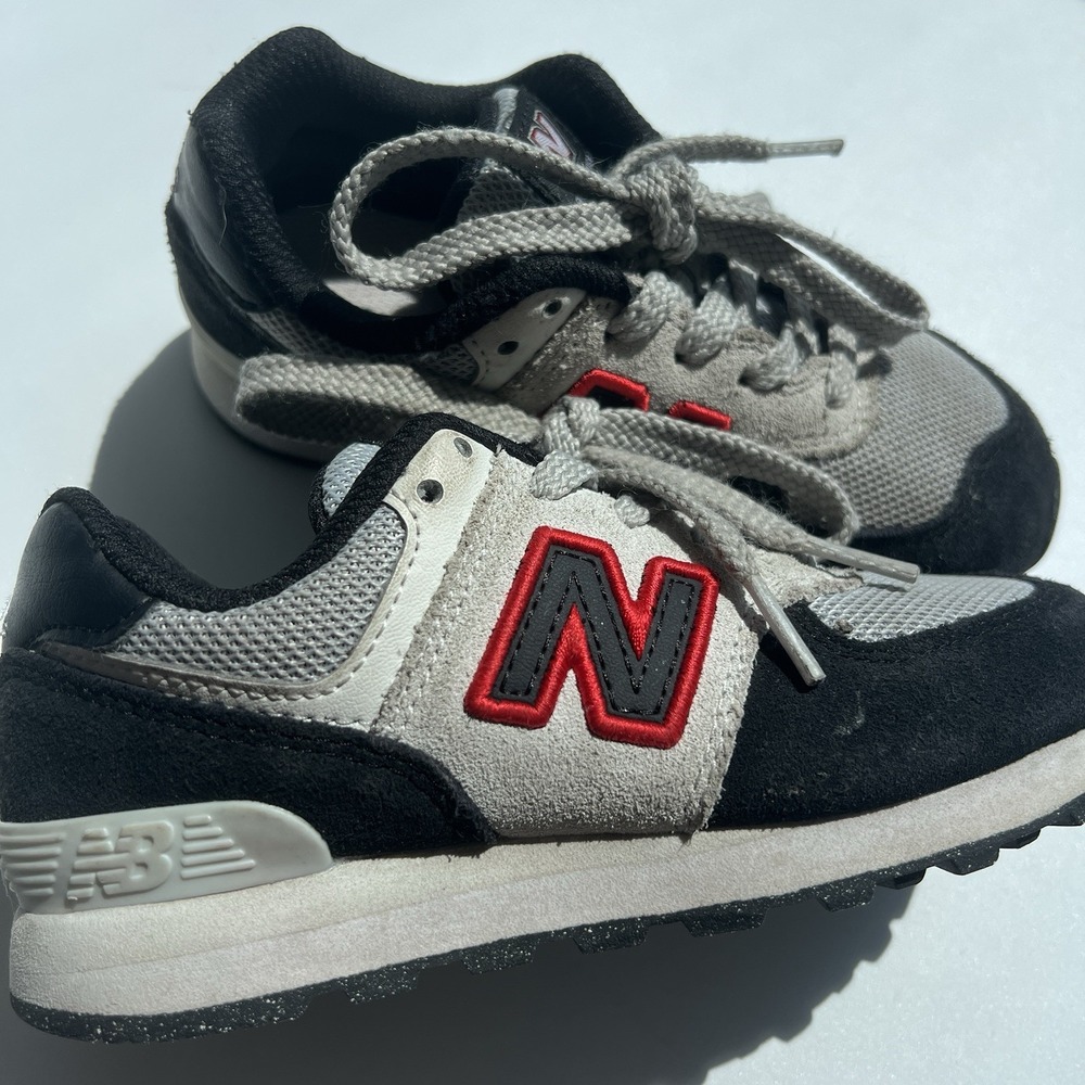 New Balance Kids Boys Size 12 574 Gray Black Red Sneakers School Walking Comfort - Picture 2 of 12